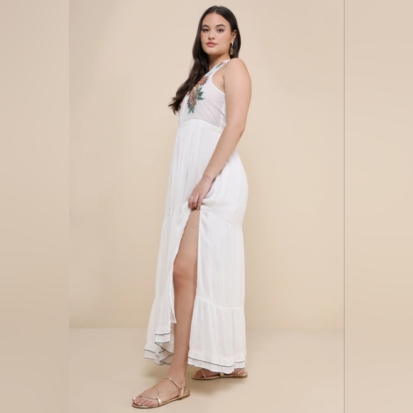 Lulus Tickets To Paradise White Embroidered Maxi Dress L Vacation Beach Party - Picture 4 of 12